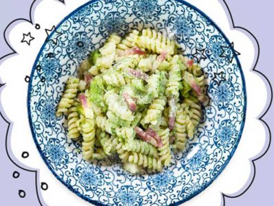 Fusilli con Broccolo Pere e Guanciale