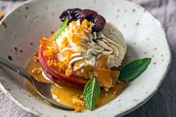 Pesche ripiene con Ricotta e Croccante