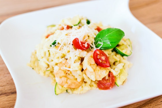 Risotto con Zucchine, Gamberi e Datterini